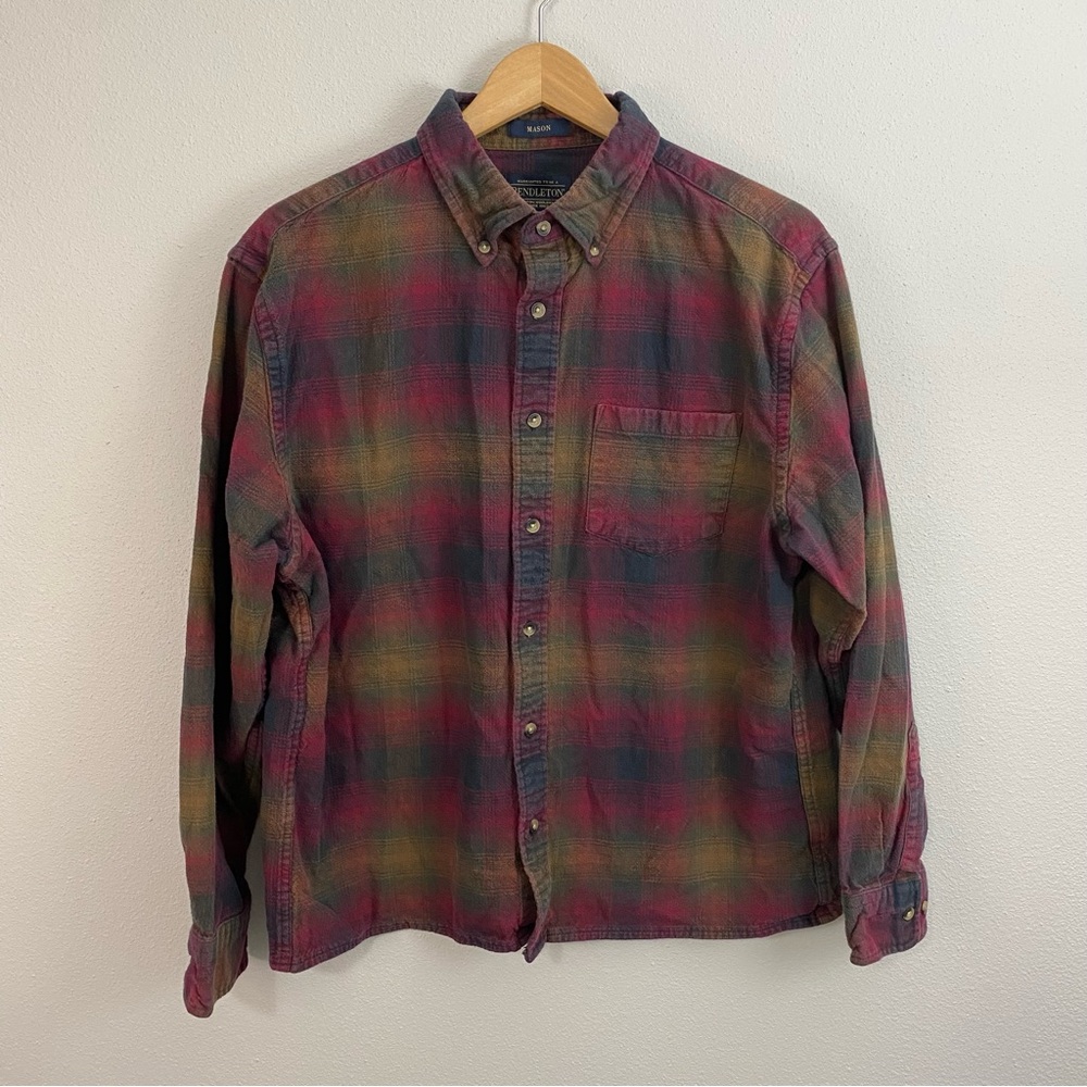 Pendleton Mason Striped Button Down Red and Brown Long Sleeve Women’s Size Large